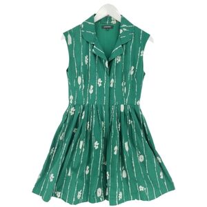 emilyandfin 100% Cotton Dress Size Medium Green Floral Pockets Sleeveless